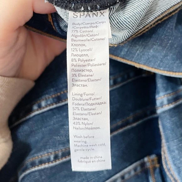 Spanx Distressed Denim Legging Jeans Medium Blue Wash Raw Hem Plus Size 2X NEW - Picture 12 of 14